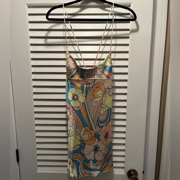 ZARA Satin Effect Print Dress - Size Large - Picture 9 of 10